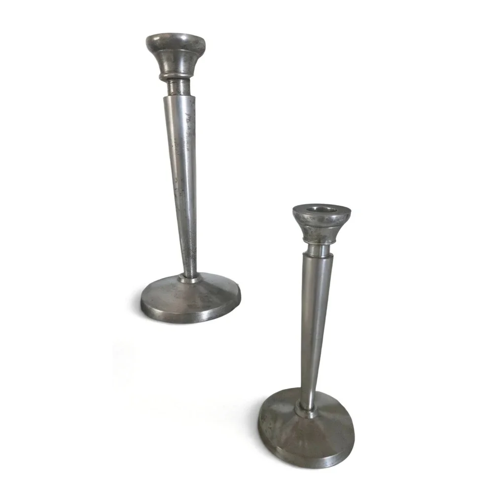 Pottery Barn Silver Metal Taper Candle Holders Set 2 Modern Minimalist Decor